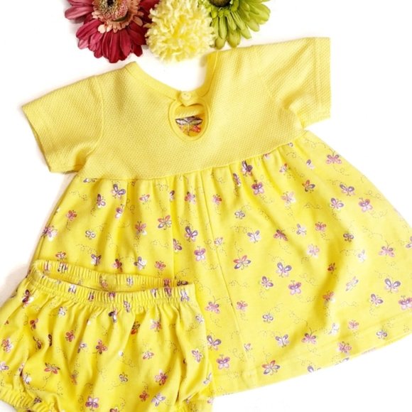 Sweet 2 Piece Yellow Butterfly Dress & Bloomers - Picture 2 of 6